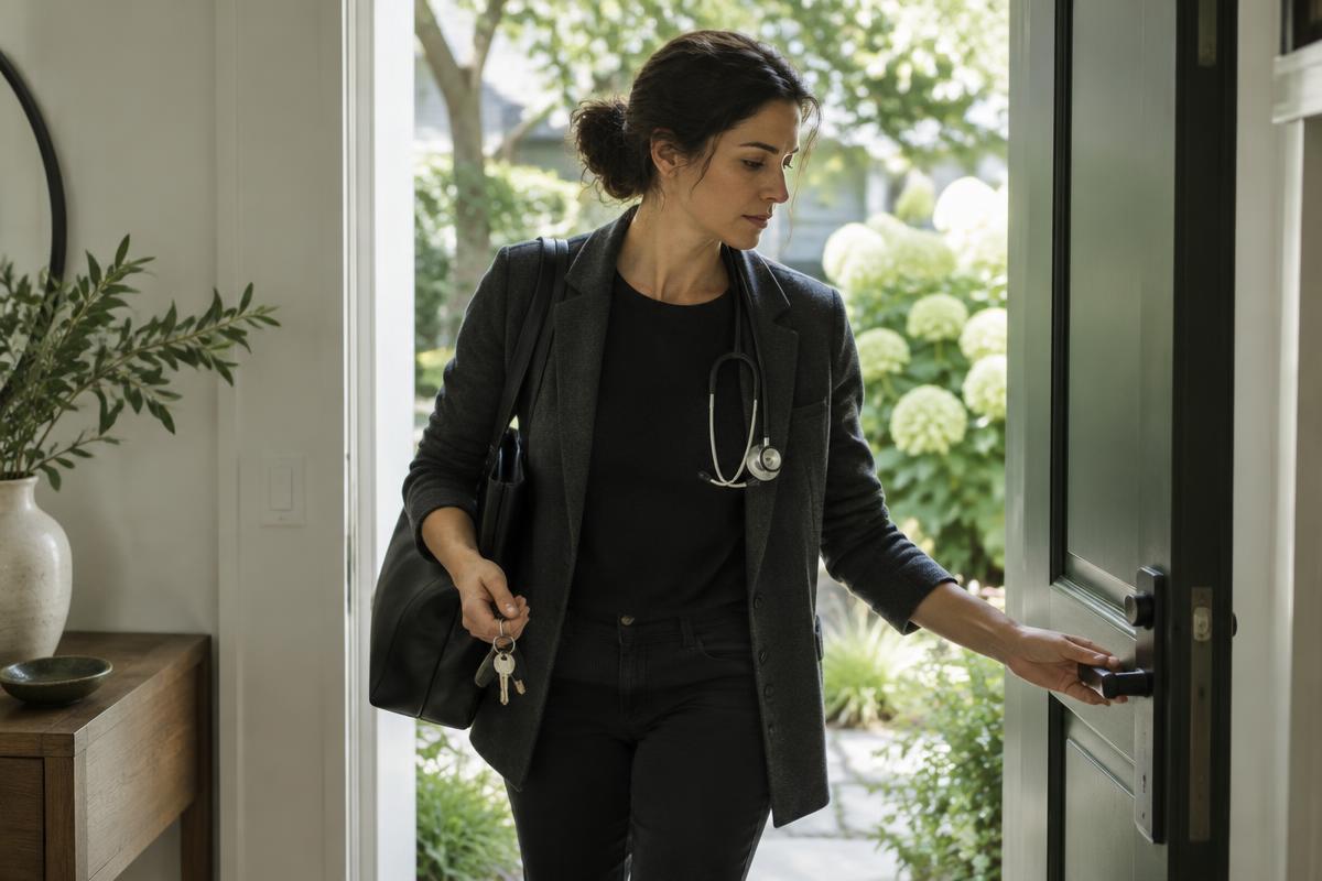 A physician closes the door after a demanding workday